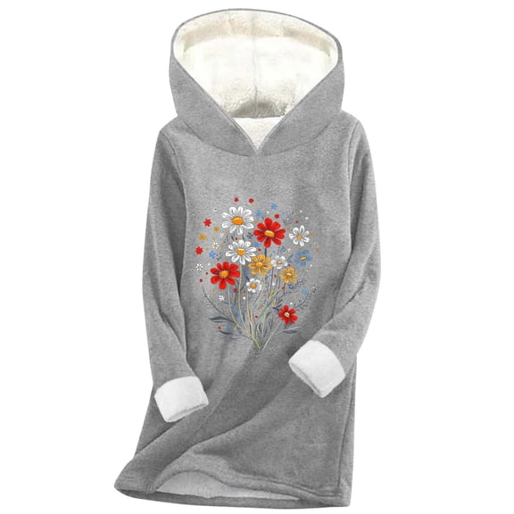 Sexlip Fleece Lined Hoodie Women Oversized Sherpa Hooded Sweatshirt Winter Front Print Warm Pullover Comfy Loungewear Gray S