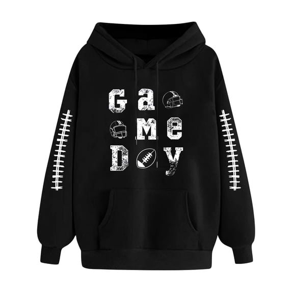 Sexlip Football Hooded Sweatshirt for Women Game Day Graphic Hoodies Loose Casual Long Sleeve Fall Pullover Hoodie Black XL