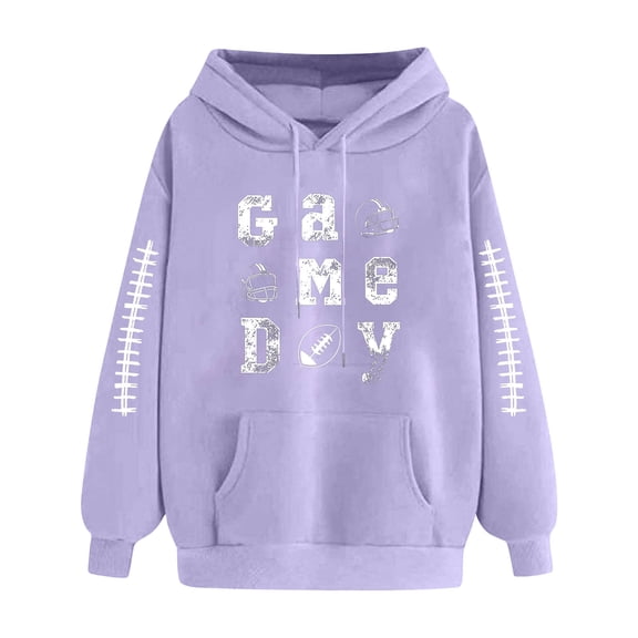 Sexlip Football Hooded Sweatshirt for Women Game Day Graphic Hoodies Loose Casual Long Sleeve Fall Pullover Hoodie Purple M