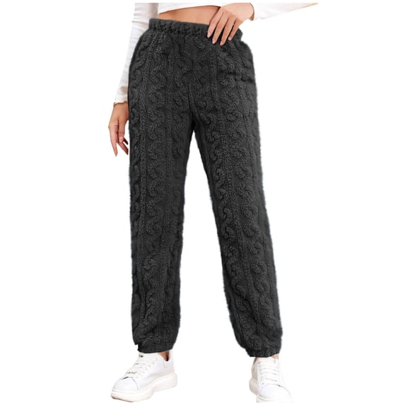 Sexlip Fuzzy Pajama Pants Women Plush Fluffy Pajama Pants Winter Warm Fuzzy Fleece Lounge Bottoms Sleepwear Trousers Gray Free Size