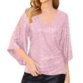 thumbnail image 1 of Sexlip Glitter Tops for Women Plus Size Short Sleeve Shirts 2025 Trendy Evening Cocktail V Neck Sequin Blouse Tunic Weddings Pink S, 1 of 7