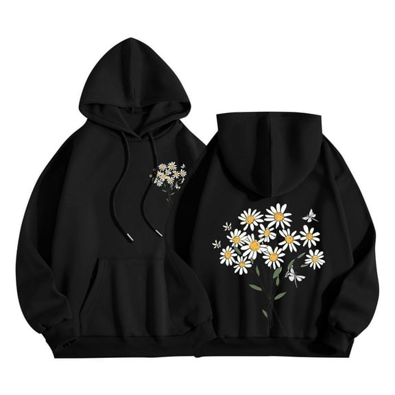 Sexlip Graphic Hoodies for Teen Girls Fall Fashion Preppy Letter Print Long Sleeve Pullover Sweatshirt with Pocket Black M