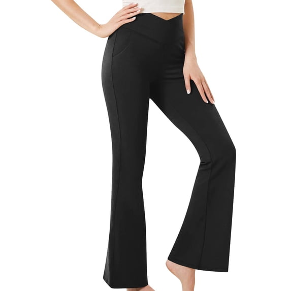 Sexlip High Waisted Flare Leggings with Pockets Bootcut Yoga Pants for Women, Tummy Control Cropped Workout Pants Black L
