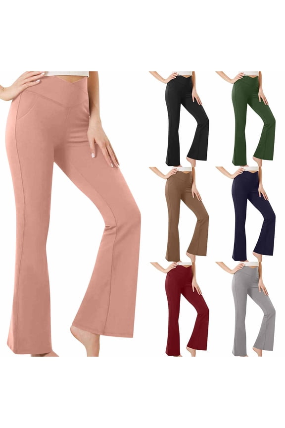 High Waisted Flare Leggings with Pockets Bootcut Yoga Pants for Women, Tummy Control Cropped Workout Pants Green L