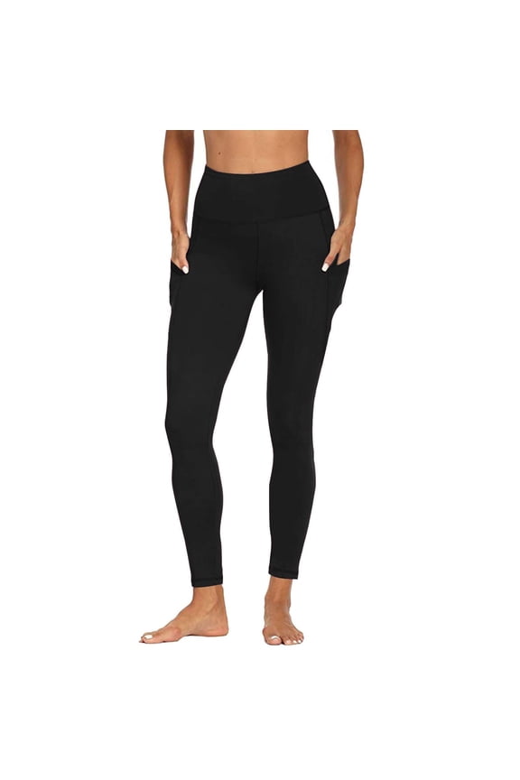 High Waisted Leggings for Women 1-inch Waistband Yoga Pants in Capri and Full Length One Size and One Size Plus Black XXL