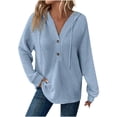 thumbnail image 1 of Sexlip Hoodies for Women Waffle Knit Long Sleeve Drawstring Button V Neck Casual Pullover Sweatshirt Hooded Tops Blue M, 1 of 7