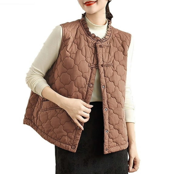 Sexlip Lightweight Puffer Vest for Women Collarless Sleeveless Button Down Jacket Cloud Printed Warm Vests with Side Pocket Red XXL