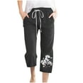 thumbnail image 1 of Sexlip Linen Capri Pants Women Summer Casual Capris Drawstring Waist Wide Leg Cropped Pant Plus Size Floral Beach Trousers Black XXL, 1 of 4
