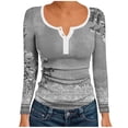 thumbnail image 1 of Sexlip Long Sleeve Shirts for Women Ribbed Knit Henley Casual Warm Printed Shirt Fall Fashion Tshirts Gray XL, 1 of 6