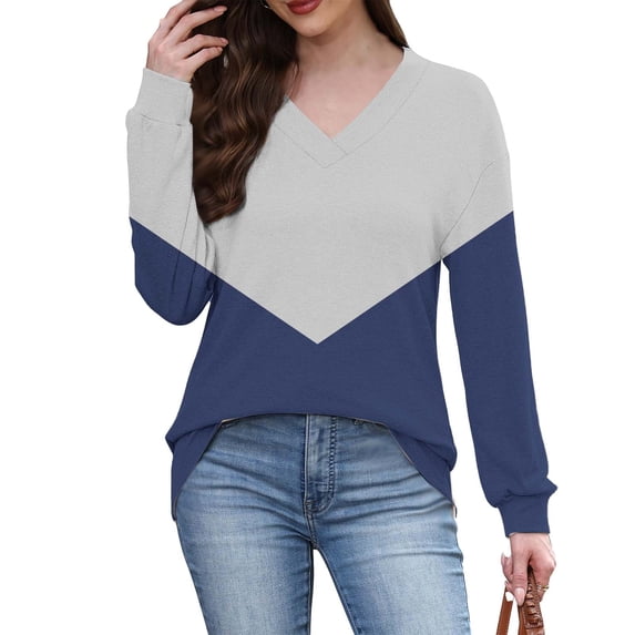 Sexlip Loose Long Sleeve Casual Pullover V-Neck Top Soft Breathable Fabric Lightweight Comfortable for Women Perfect for Daily Wear Travel Sports and Leisure Fashionable Winter Clothing Blue M