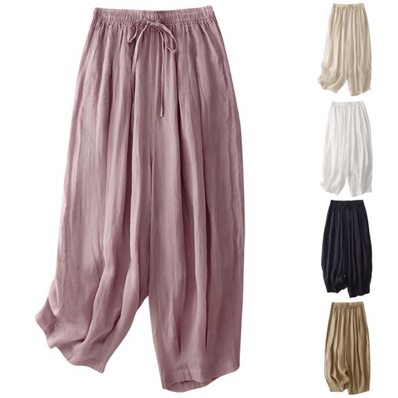 Sexlip Lounge Pants for Women,High Waisted Summer Casual Pants Elastic Waisted Wide Leg Pant Beige L