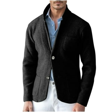 Sexlip Men's Blazer Collar Solid Sweater Jacket Button Down Slim Fit Casual Sweater Fashion Long Sleeve Cardigan Sweaters Black XL