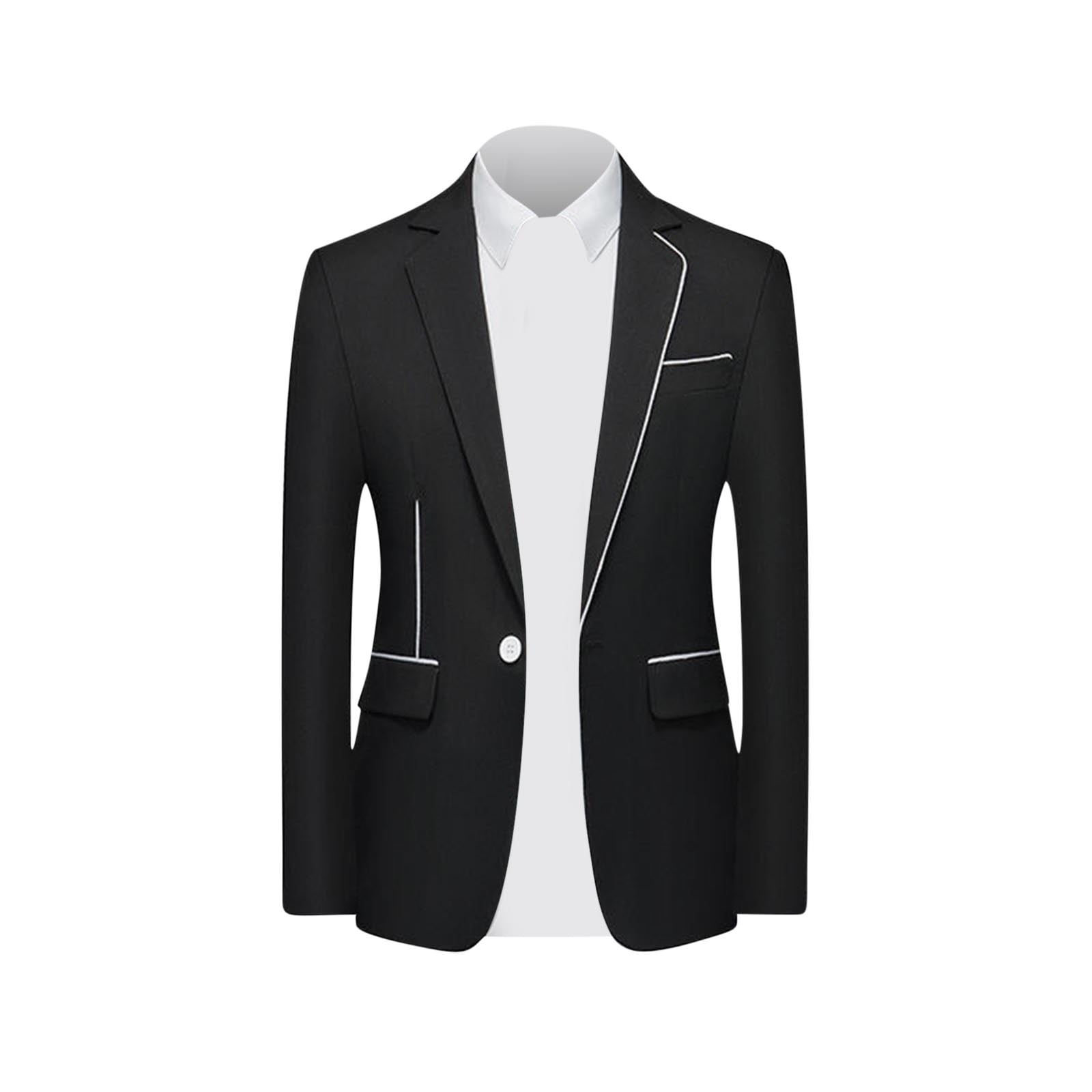 Sexlip Men s Blazer Slim Fit Business Suit Jacket One Button Formal Wedding Party Plus Size Blazer with White Trim Black XL Walmart