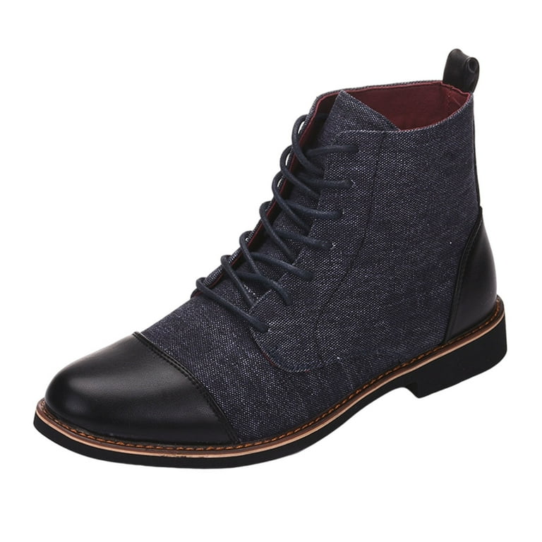 Sexlip Men s Canvas Boots Lace Up Ankle Boots Leather Toe Comfortable Winter Fall Shoes Outdoor Fashion Color Block Shoes Blue 38