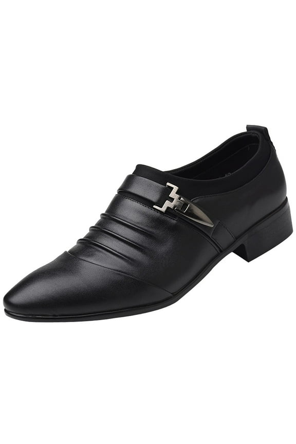 Men's Leather Dress Shoes – Fashion Pointed Toe Formal Wedding Shoes Comfortable Slip-On Oxfords Black 45