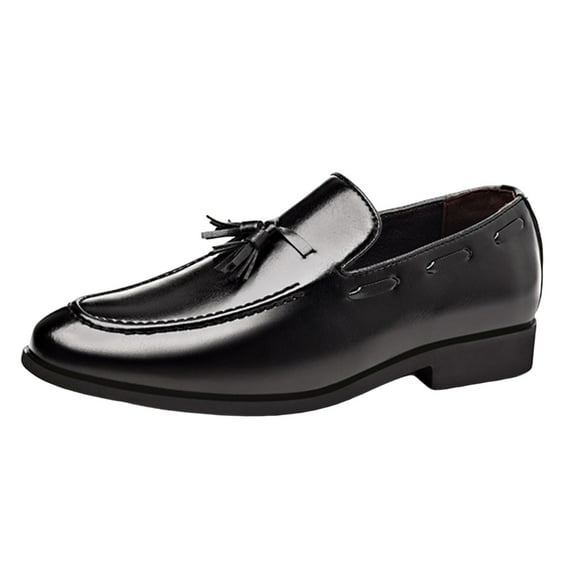 Sexlip Men's Leather Tassel Loafers Slip on Dress Shoes Wedding Party Formal Business Comfortable Breathable Lightweight Shoes Black 38