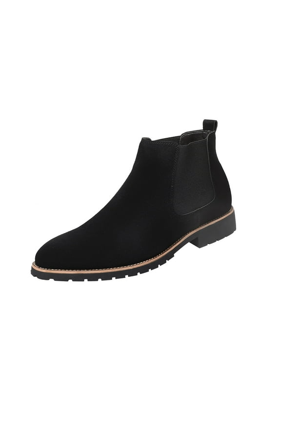 Men's Oversized Suede Boots Elastic Side Pull on Dress Shoes for Men Breathable Comfortable Work Ankle Boots Black 39