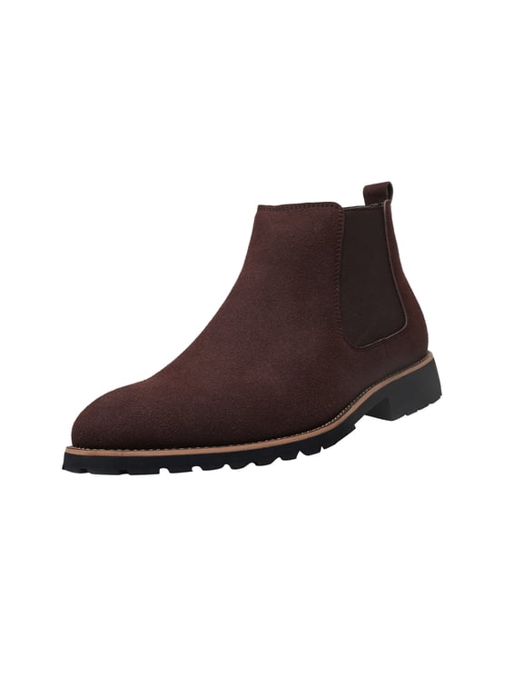 Men's Oversized Suede Boots Elastic Side Pull on Dress Shoes for Men Breathable Comfortable Work Ankle Boots Brown 42