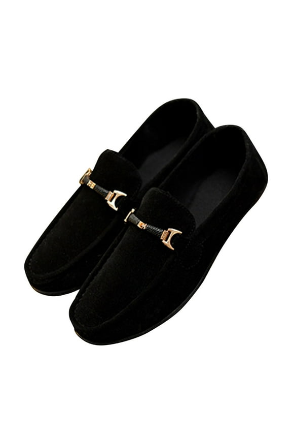 Men's Suede Loafers Slip on Shoes Buckle Flats Comfortable Breathable Driving Moccasins Fashion Comfy Versatile Shoes Black 43