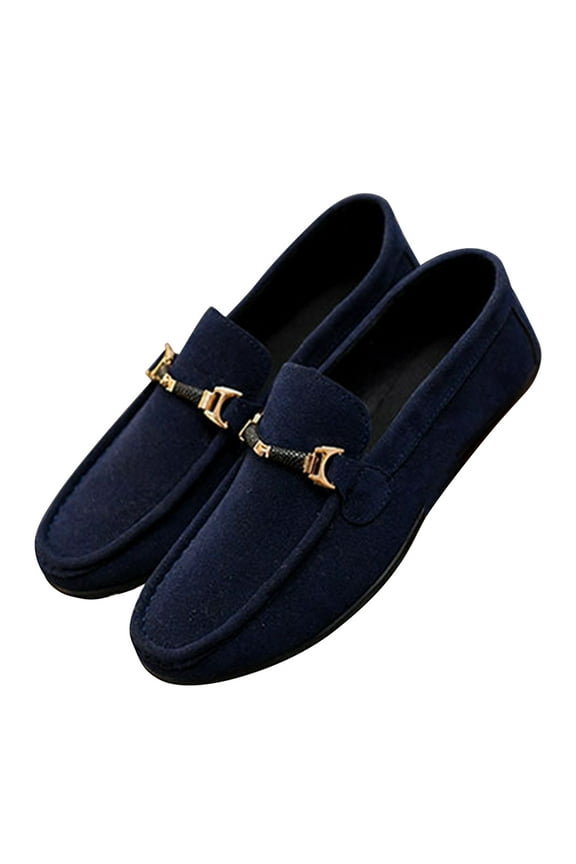 Men's Suede Loafers Slip on Shoes Buckle Flats Comfortable Breathable Driving Moccasins Fashion Comfy Versatile Shoes Blue 43