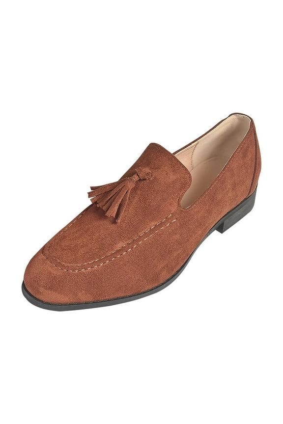 Men's Suede Tassel Loafers Slip on Dress Shoes Formal Flats Comfortable Breathable Lightweight Trendy Shoes Brown 40