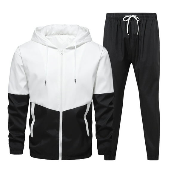 Sexlip Men's Tracksuit Two Piece Set Hooded Jacket Jogging Pants Sportswear Athletic Workout Running Outdoor Jacket Black XXXXXL