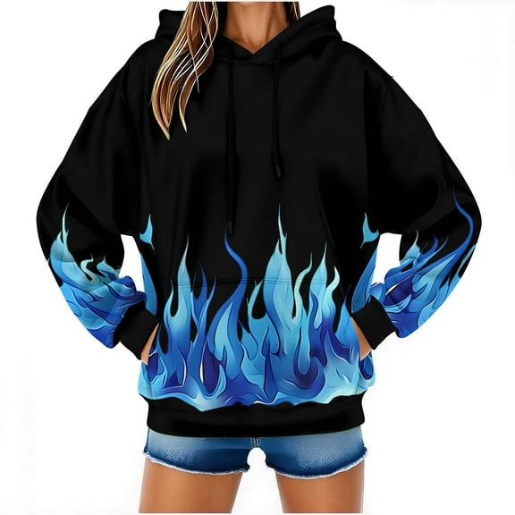 Sexlip Novelty Hoodies for Women 3D Printed Graphics Fleece Pullover Sweatshirts With Pockets Blue XL
