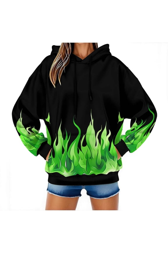 Novelty Hoodies for Women 3D Printed Graphics Fleece Pullover Sweatshirts With Pockets Green XL