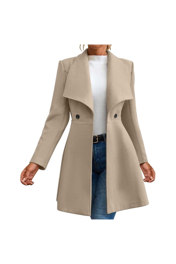 One Button Trench Coats for Women Dressy Lapel Peacoat Slim Fit Fall Winter Wool Coat Woolen Warm Outerwear Yellow L