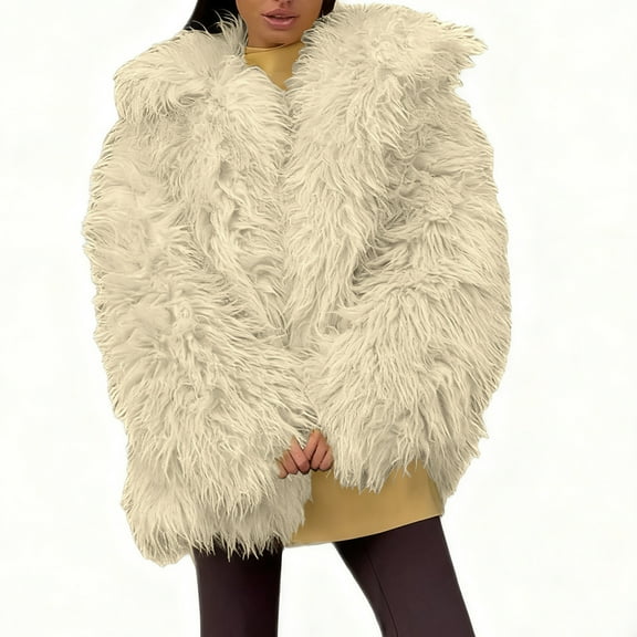 Sexlip Oversized Faux Fur Coat Warm Winter Jackets Luxurious Long Sleeve Furry Cardigan Jacket Cold Weather Warm Shaggy Coats White M