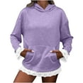 thumbnail image 1 of Sexlip Oversized Hoodies for Women Lace Trim Long Sleeve Hooded Sweatshirt Casual Trendy Fashion Splice Loose Fit Top Purple XXXL, 1 of 6