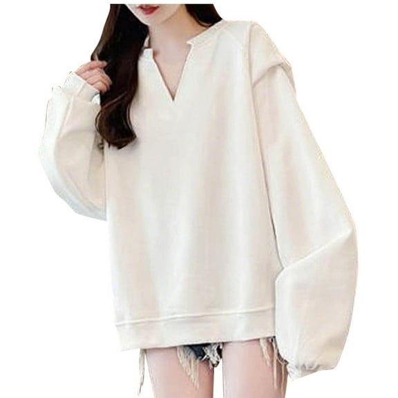 Sexlip Oversized Sweatshirt for Women Crewneck Long Sleeve Pullover Hoodies Tops Solid Color Fall Fashion Outfits Clothes White XXL