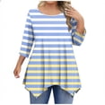 thumbnail image 1 of Sexlip Plus Size Women's Gradient Striped Handkerchief Hem Tunic Tops Long Sleeve Crewneck T-Shirts Loose Dressy Casual Blouse Blue XXXXL, 1 of 5