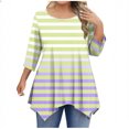 thumbnail image 1 of Sexlip Plus Size Women's Gradient Striped Handkerchief Hem Tunic Tops Long Sleeve Crewneck T-Shirts Loose Dressy Casual Blouse Yellow XL, 1 of 5