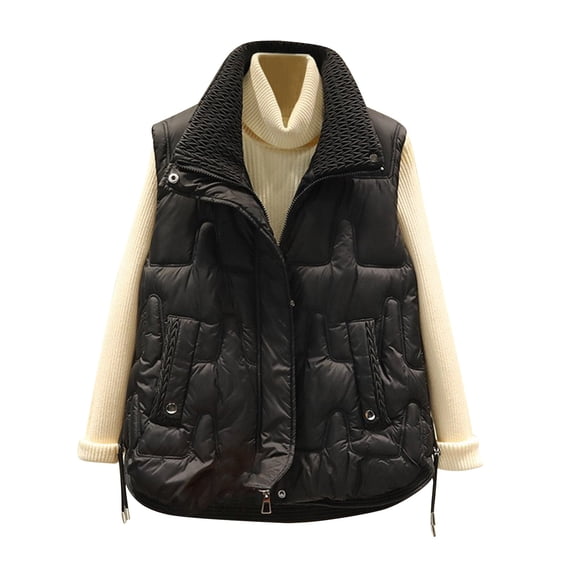 Sexlip Puffer Vest Women Lightweight Winter Zip Up Stand Collar Casual Sleeveless Puffy Jackets Solid Padded Coats Outwear Black XL