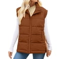 thumbnail image 1 of Sexlip Puffer Vest Women Sleeveless Zip Up Outerwear Stand Collar Quilted Vest Warm Winter Jackets Coats with Pockets Brown XL, 1 of 7