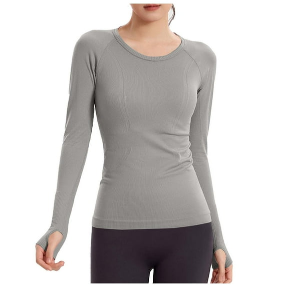 Sexlip Seamless Workout Shirts for Women Long Sleeve Yoga Tops Sports Running Shirt Breathable Athletic Top Slim Fit Gray XL