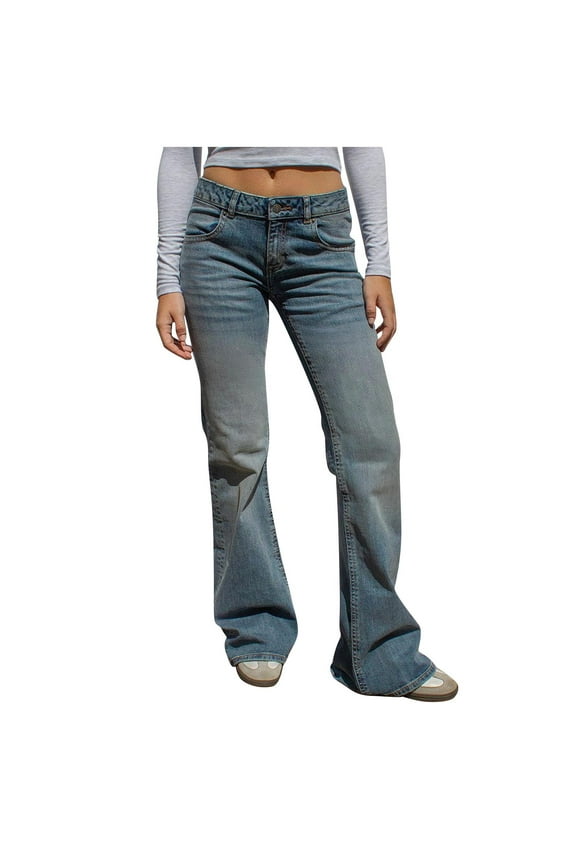 Shaping Bootcut Jeans for Women Low Rise Stretch Baggy Flare Denim Jean Straight Flare Denim Pants with Pockets Blue M