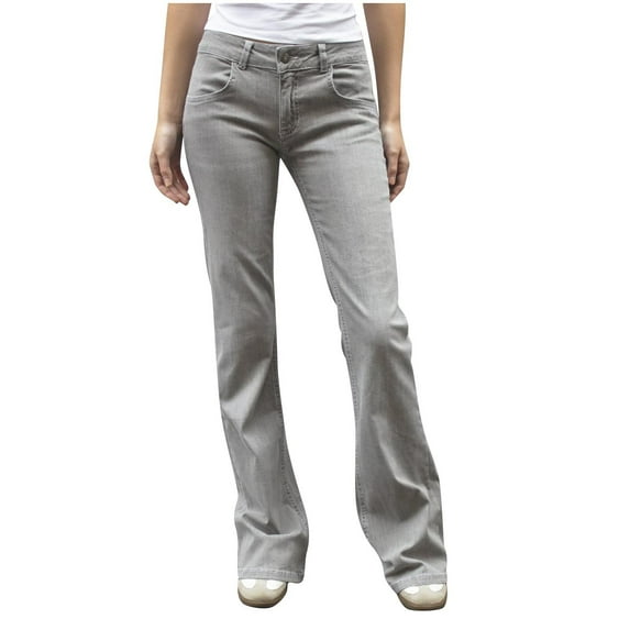 Sexlip Shaping Bootcut Jeans for Women Low Rise Stretch Baggy Flare Denim Jean Straight Flare Denim Pants with Pockets Gray L
