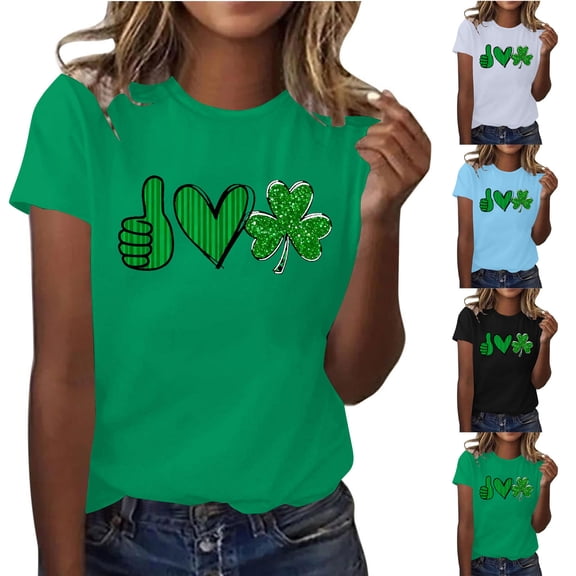 Sexlip St. Patrick's Day Shirts for Women Irish Cute Shamrock Graphic T Shirts Funny Short Sleeve Holiday Print Tee Tops Black L