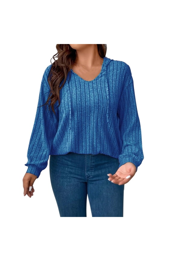 Sweaters for Women Ribbed Crewneck Solid Color Puff Bubble Long Sleeve Base Fall Sweater Jumpers Warm Winter Blue XXXXL