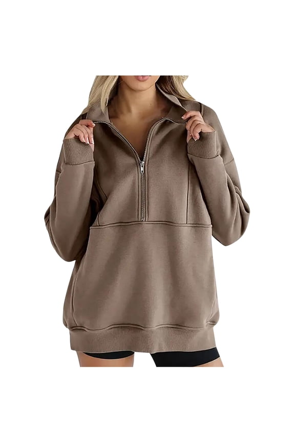 Sweatshirt for Women Oversized Casual Long Sleeve Button Henley Neck Pullover Tops Fashion Outfits Clothes Brown M