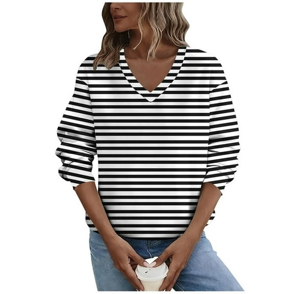 Sexlip V-Neck Long Sleeve Casual Sweatshirt Fleece Relaxed Fit Soft Comfortable Top for Winter Daily Wear Women's Clothing Fashionable Lifestyle Essential Black XXL