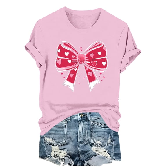 Sexlip Valentine T Shirts for Women Short Sleeve Crew Neck Glittery Heart Graphic Tees Daily Valentine's Day Festive Wear Pink XXL