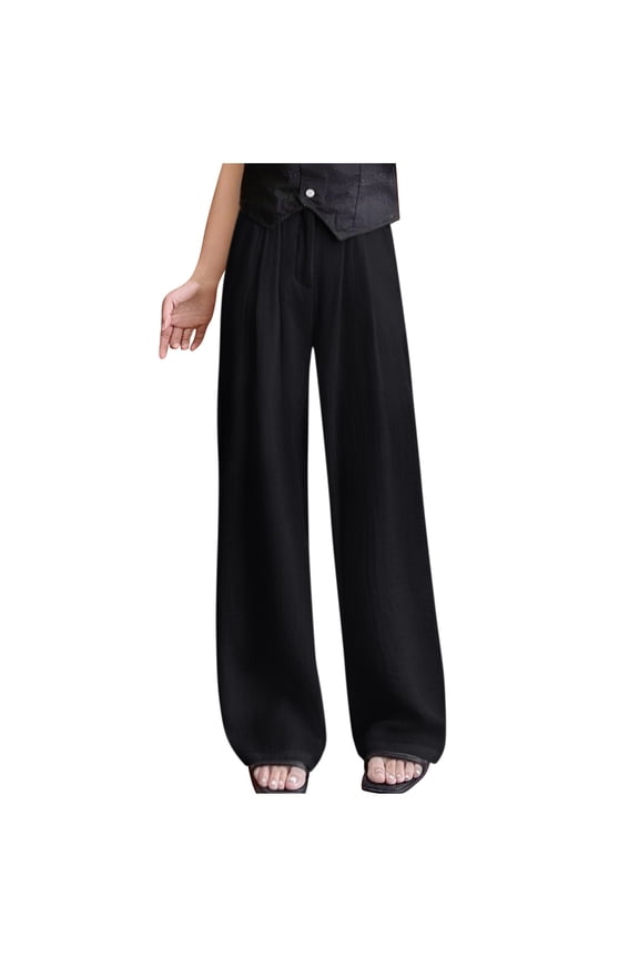 Wide Leg Pants Woman Stretchy Work Dress Pants Zipper Business Casual Slacks Trousers Fall Outfits Black S