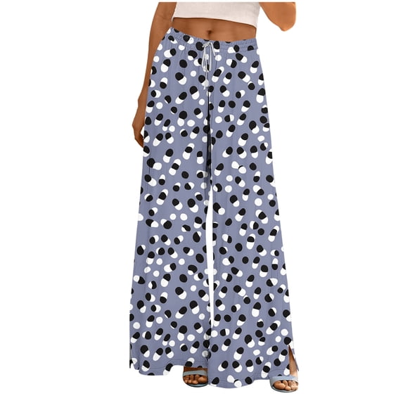 Sexlip Wide Leg Pants for Women Floral Printed Elastic Waist Drawstring Casual Loose Fit Long Flowy Trousers Blue L