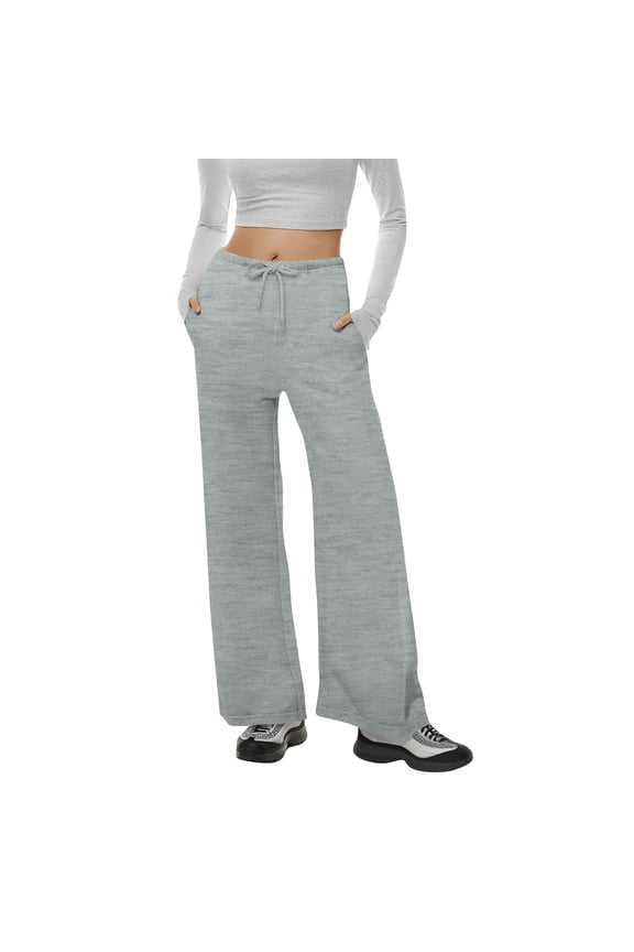 Wide Leg Sweatpants Women Fashion Plus Size Baggy Sweat Pants Drawstring High Waist Casual Lounge Trousers Winter Clothes Gray L