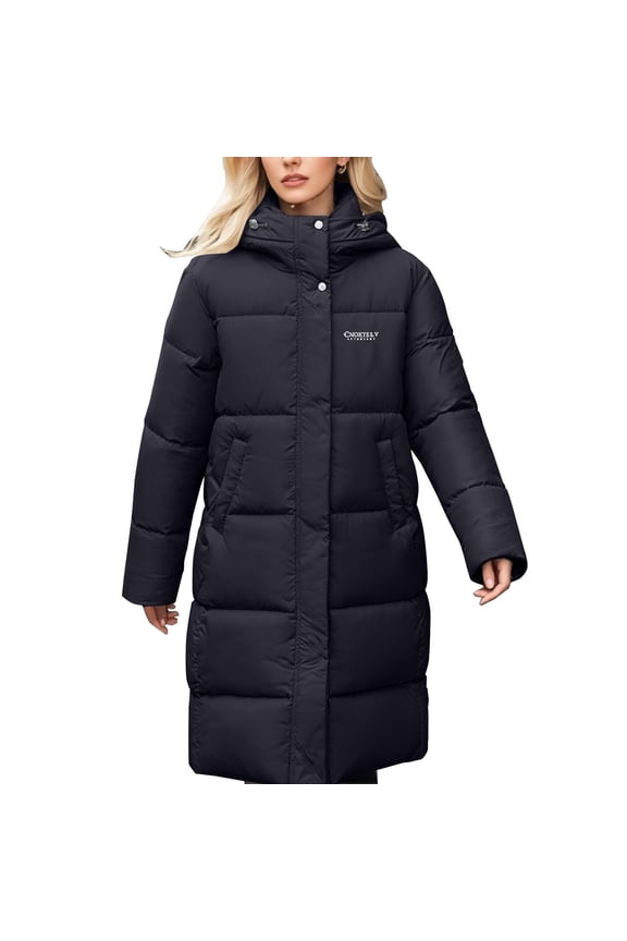 Winter Coats for Women-Puffer Jacket Hooded Warm Winter Long Coat Thickened Down Alternative Jacket Outwear Black L