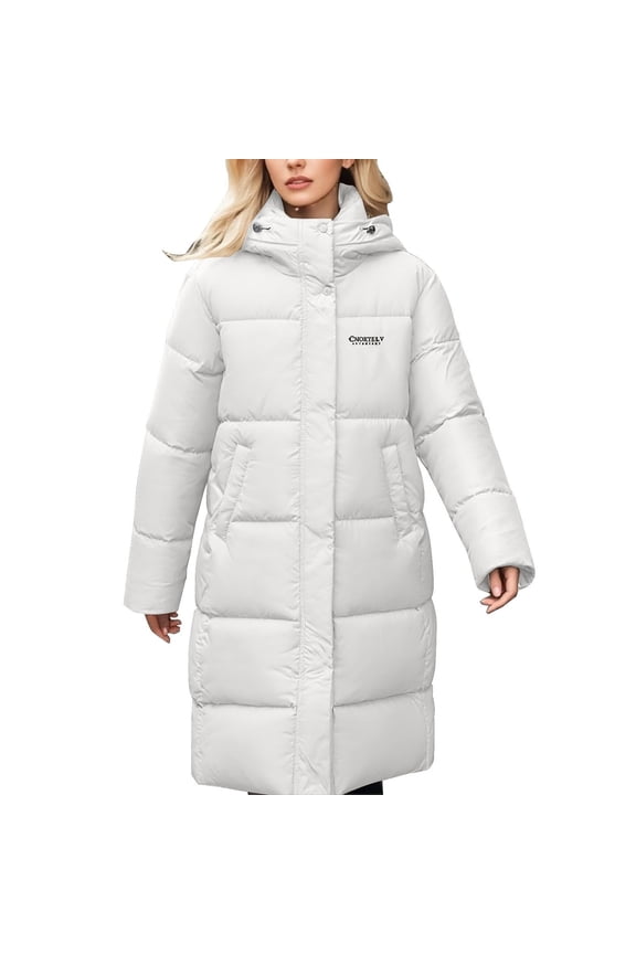 Winter Coats for Women-Puffer Jacket Hooded Warm Winter Long Coat Thickened Down Alternative Jacket Outwear White S