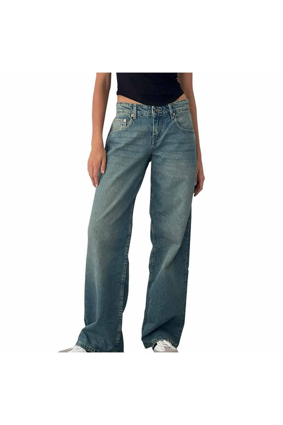 Woman's Cargo Jean Retro Jeans Street Pantalones Baggy Loose Straight Denim Trousers Blue M